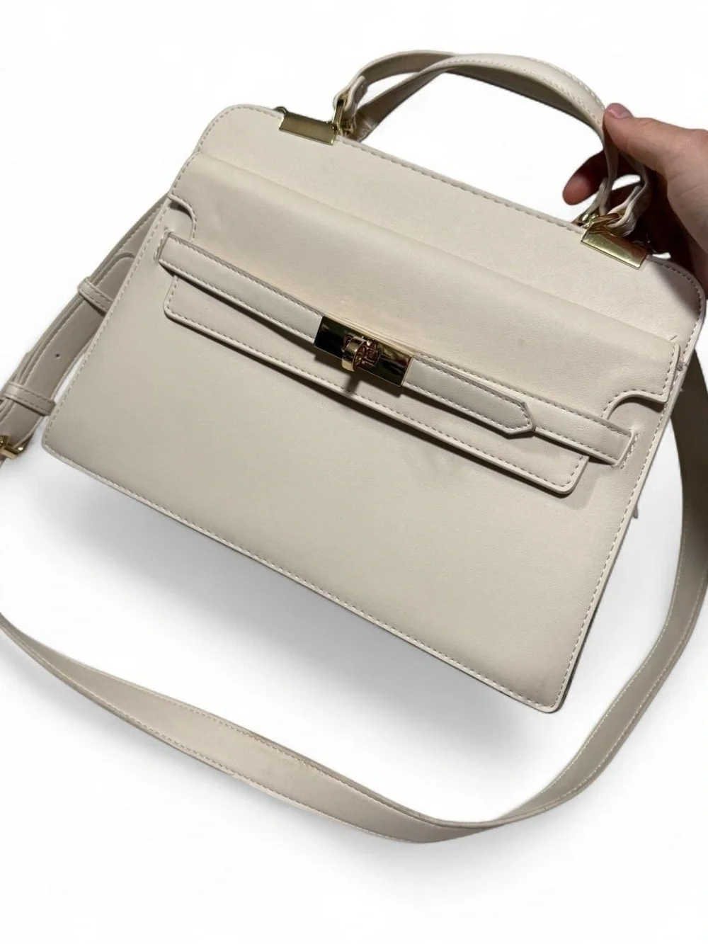 Steve Madden cream satchel crossbody handbag with gold hardware and wallet - Picture 1 of 7